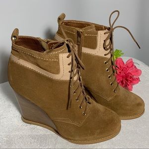 Cynthia Vincent brown suede wedge booties